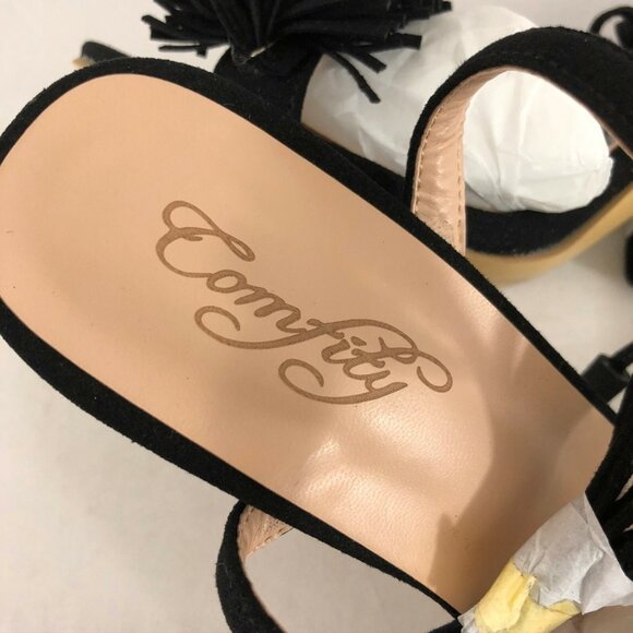 Comfity Womens Heels Faux Leather Fringe Open Toe Stilettos Lace Up Black 7 - Picture 5 of 6